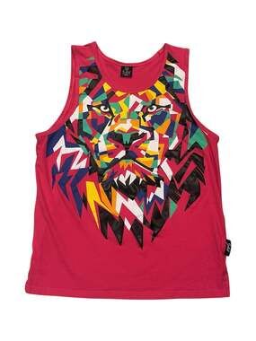 Switch Remarkable Red Tank Top with Geometric Colorful Lion Graphic XXL